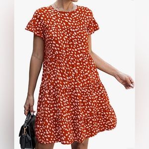 Burnt Orange Short Sleeve Tiered Dress 🍊